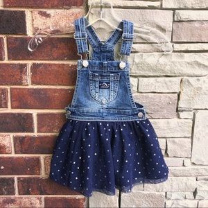 Jordache Jean Jumper Dress w Netted Polka Dots 3T